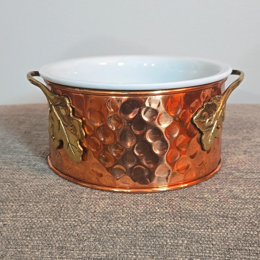 Copper and Brass Leaf Sleeve for Ceramic Serving Bowl